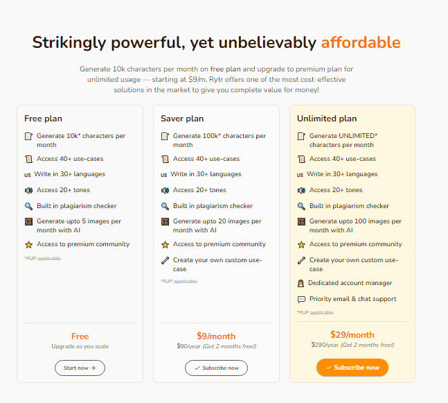 Rytr Pricing