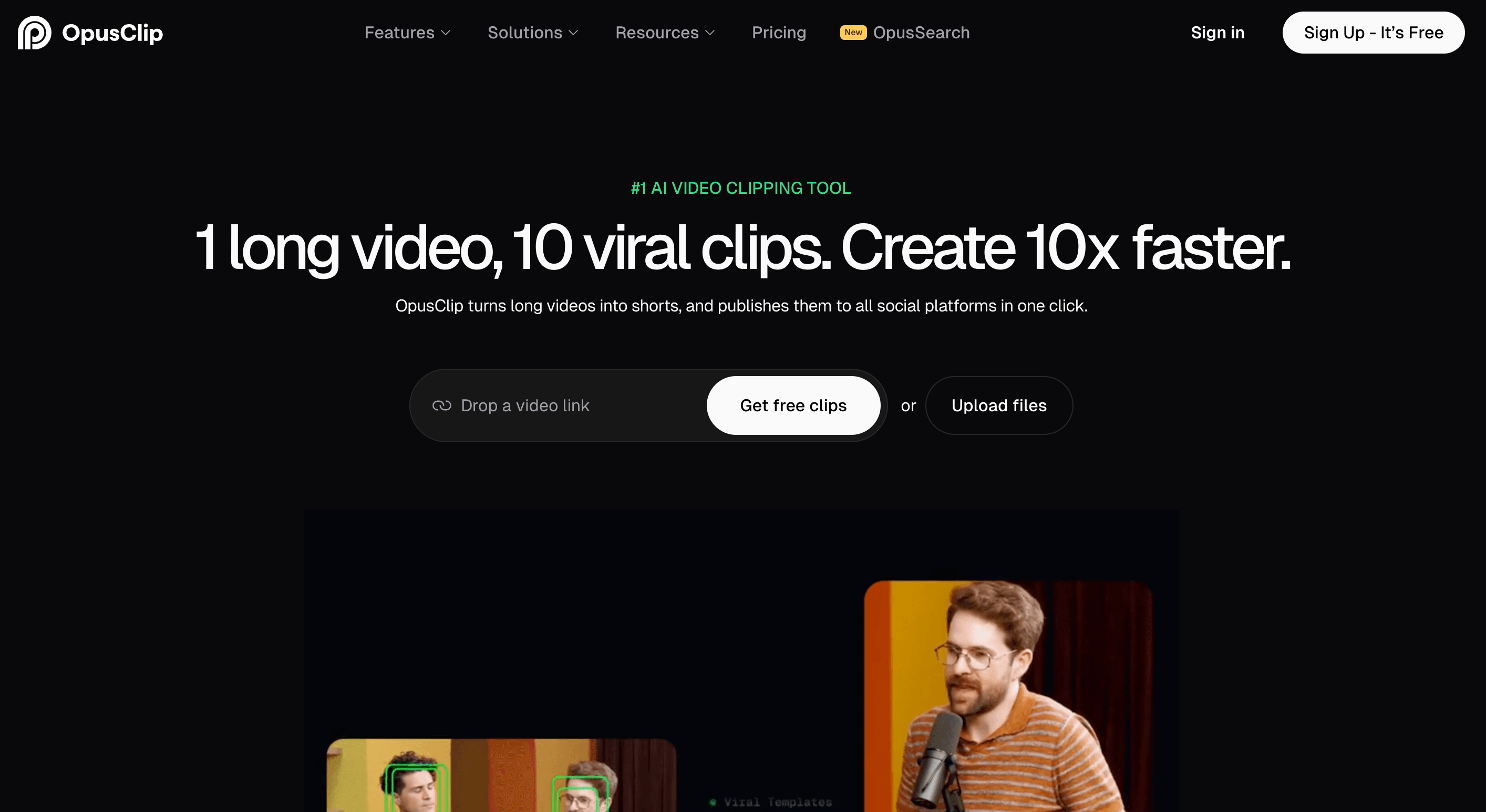 Opus Clip homepage