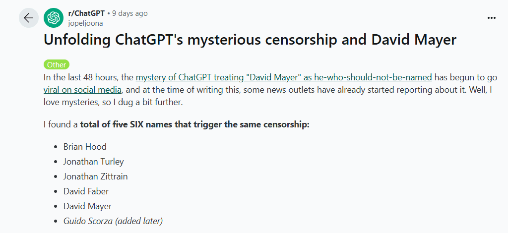 ChatGPT David Mayer