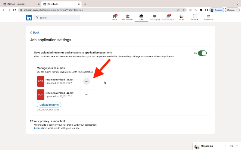 delete resume on linkedin
