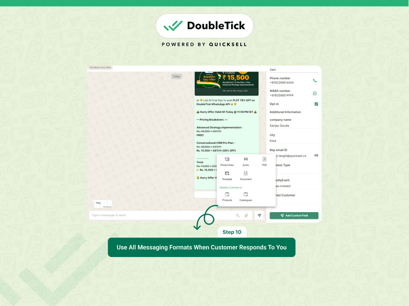Steps to Send Messages to Individual Customers via DoubleTick