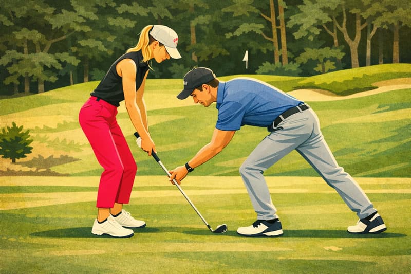 A golf coach giving tips to his student.