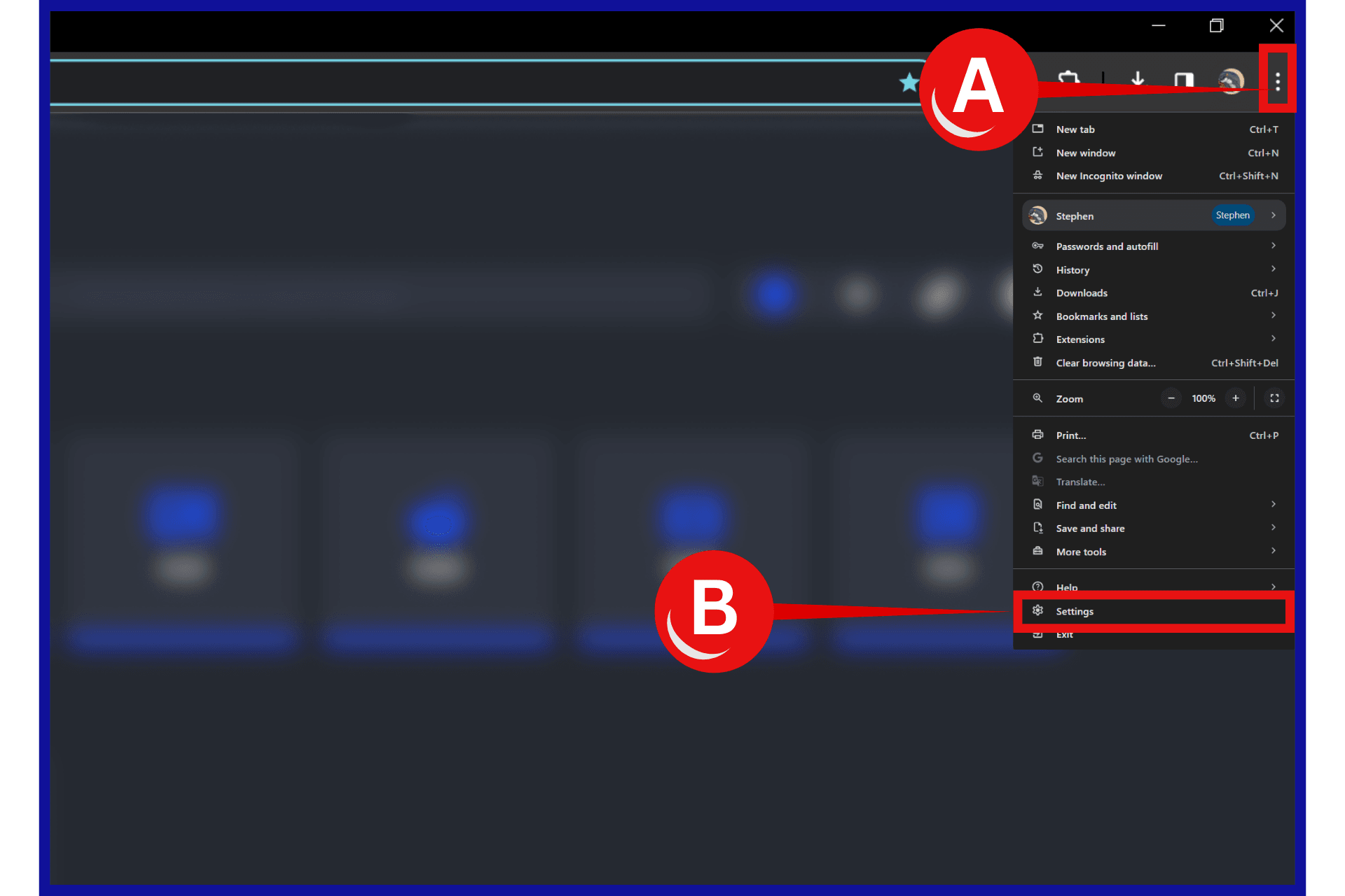 Drop down menu from clicking on the three dots at the right of Chrome browser