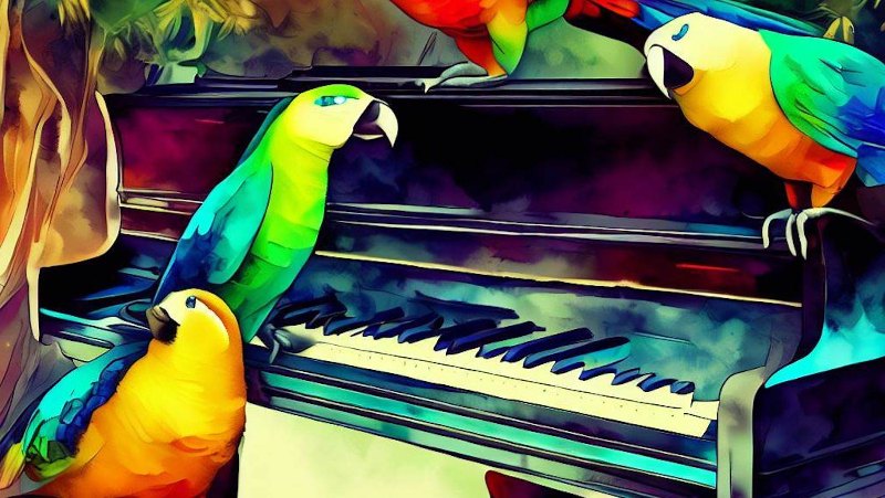 parrots playing piano