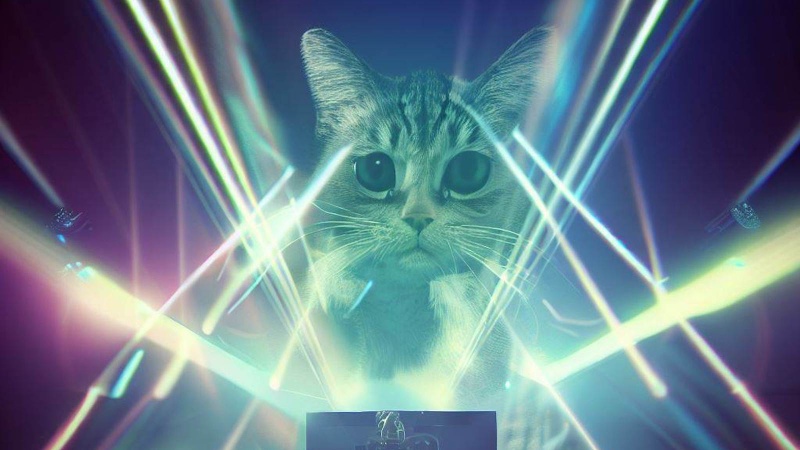 cat hologram in an electronic music concert
