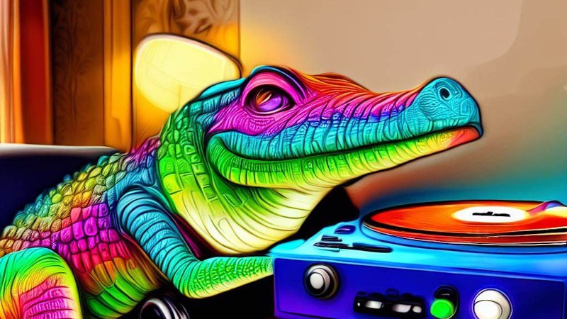 crocodile listening to vinyl 