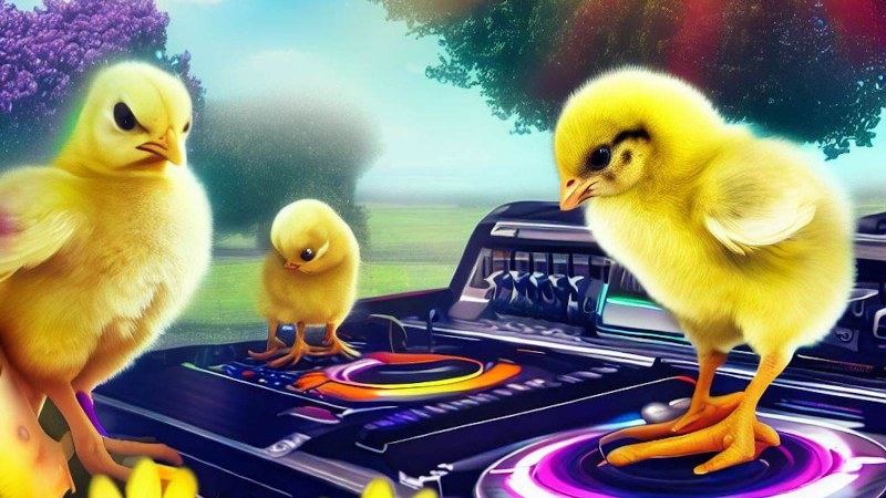 group of baby chicks learning to dj on a farm