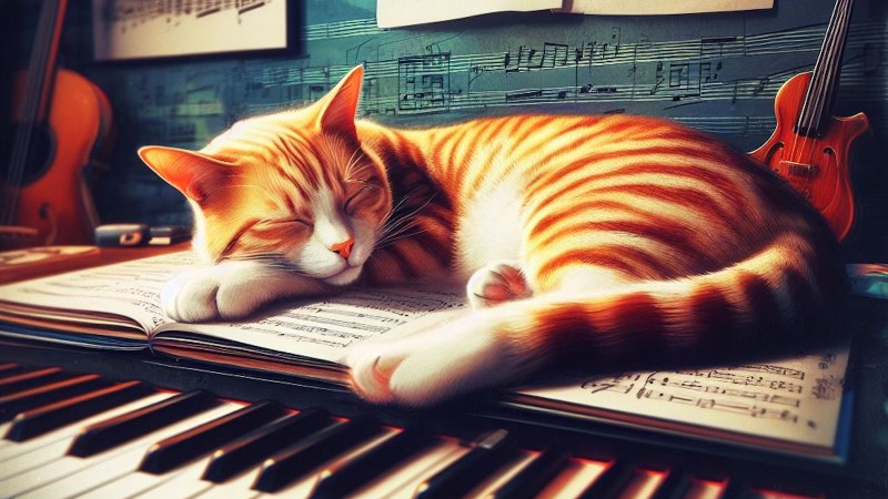 sleeping cat in the music room