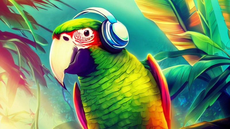 parrot wearing headphones