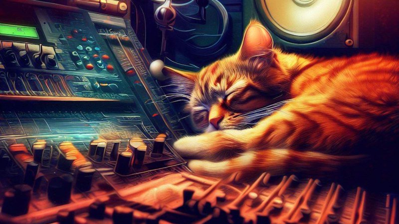cat sleeping in the music studio