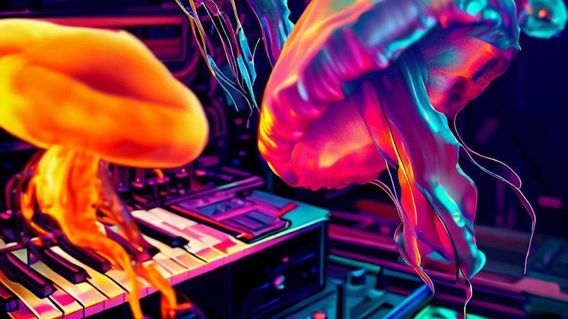 jellyfish swimming in the music studio