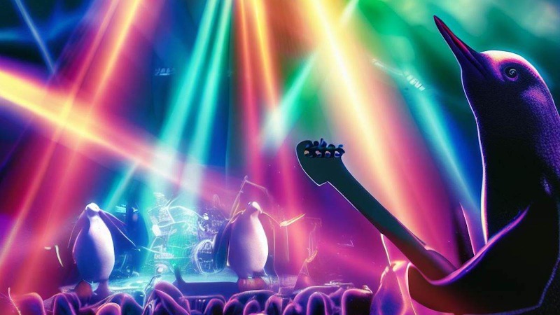 penguins performing at a rock concert 