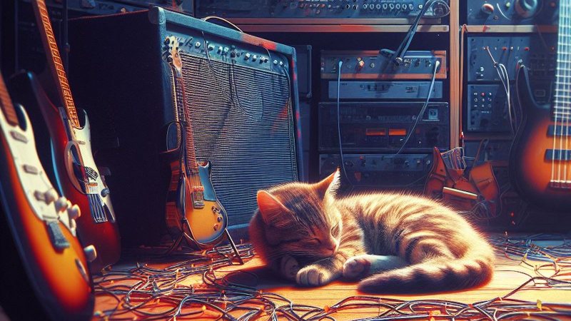 sleeping cat in the music room