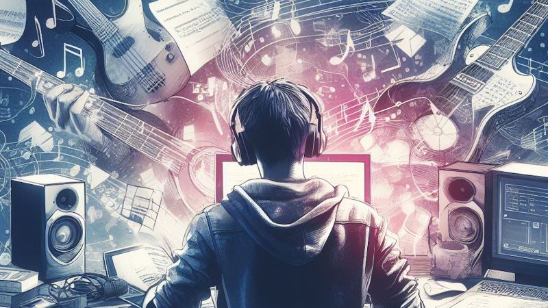 student learning music