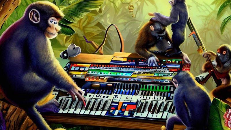 monkeys playing with the DAW in a tree