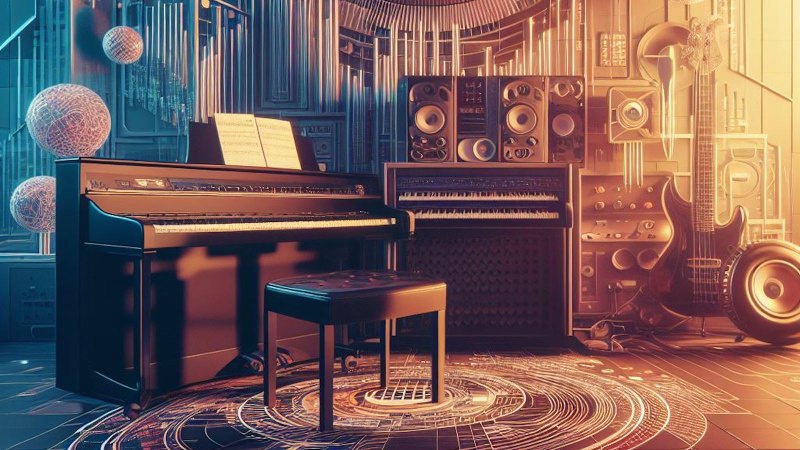keyboard and piano in music studio