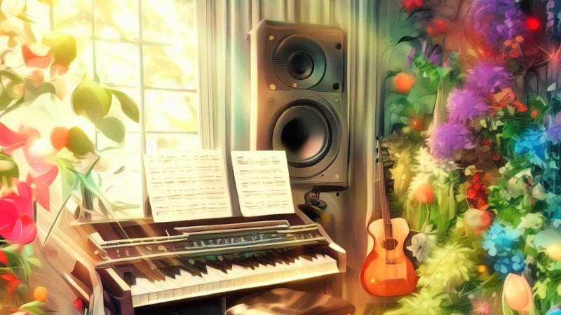 music studio in a flower garden