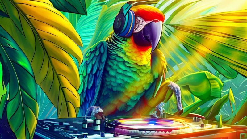 Parrot playing on the DJ set