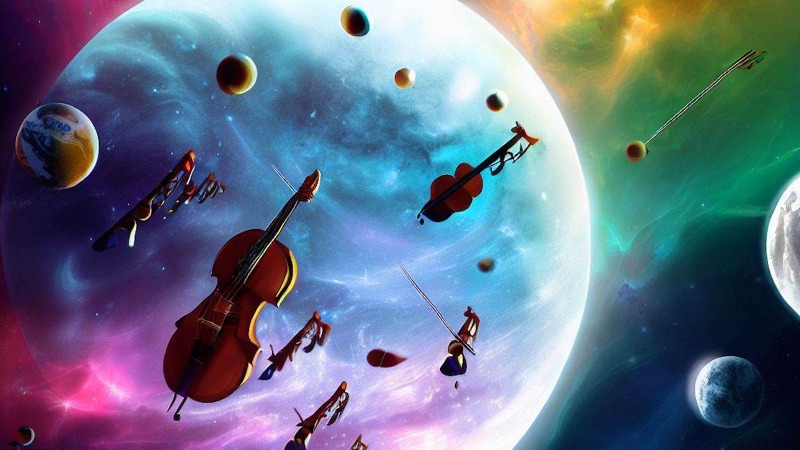 violins floating in space