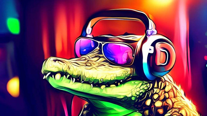crocodile wearing headphones