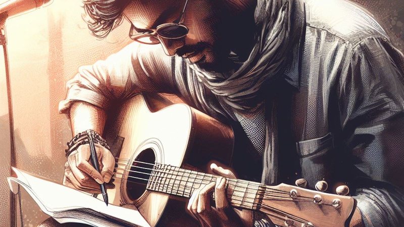 man writing lyrics