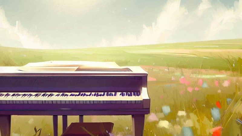 piano with flower in a meadow