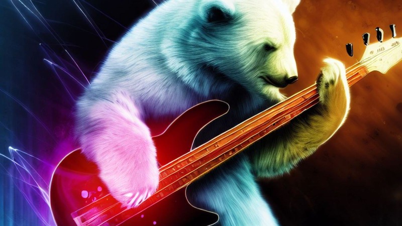 polar bear playing bass guitar