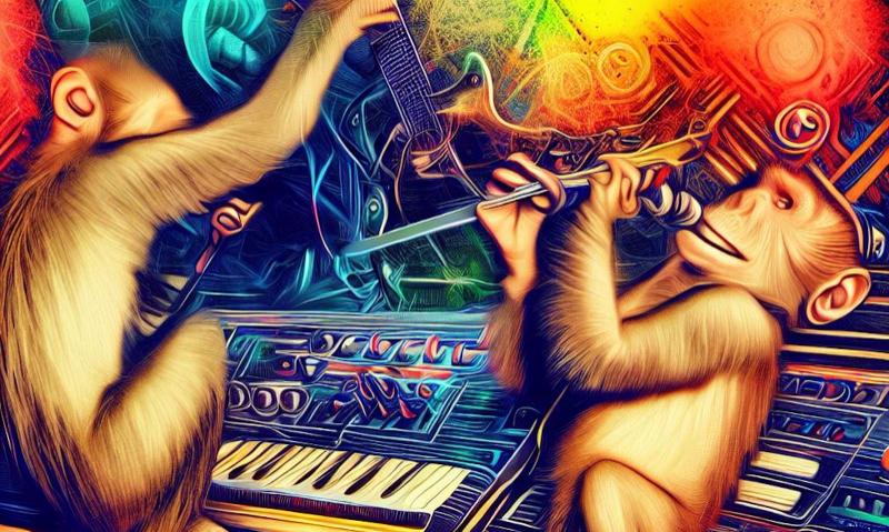 monkeys making music in the music studio