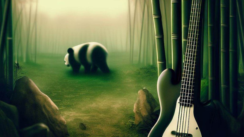 bass guitar in a bamboo forest