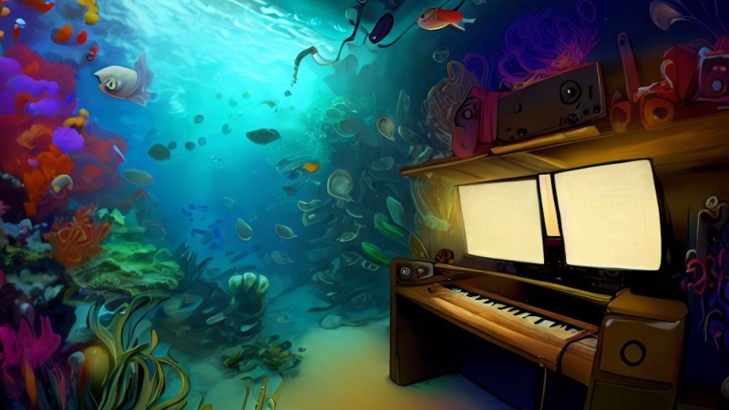 music studio under the water in the sea
