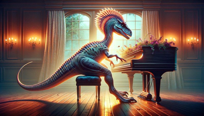 Dinosaur playing piano