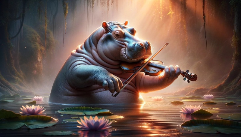 hippo playing violin