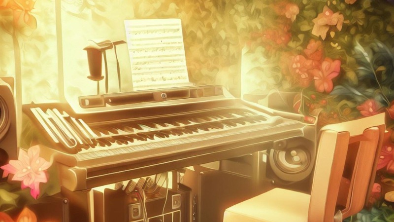 music studio in a flower garden