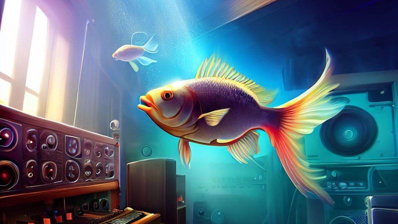 fish swimming in the music studio