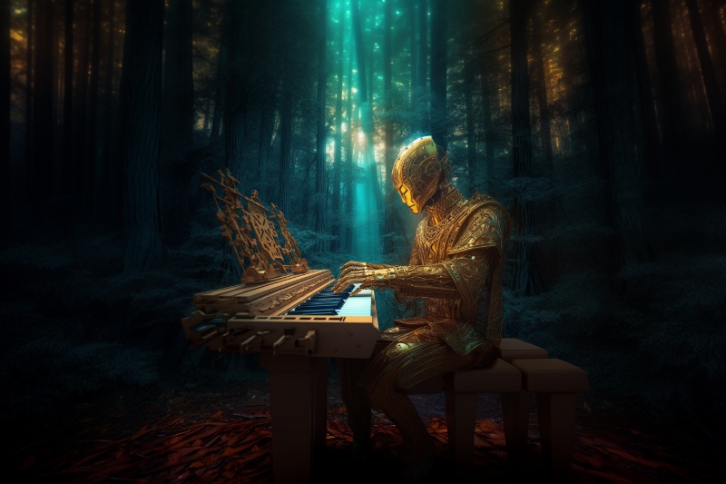 robot guy playing piano