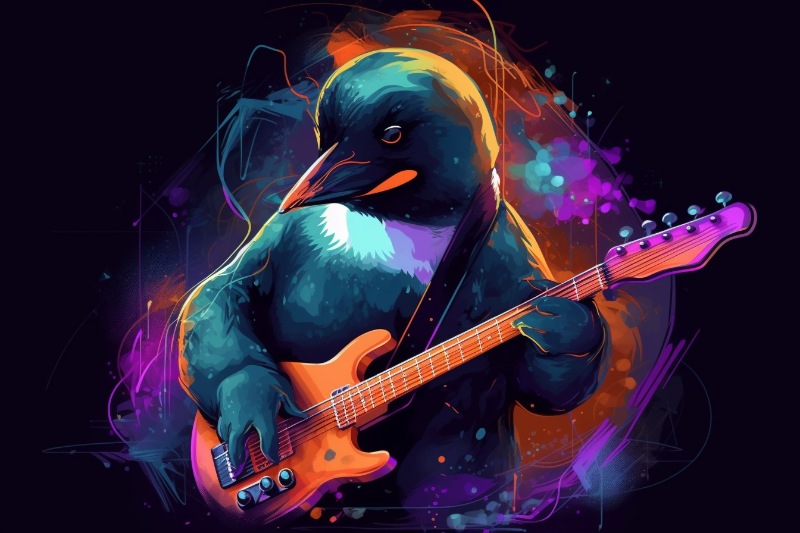 penguin playing guitar