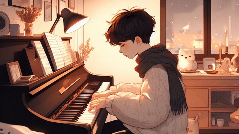 boy playing piano