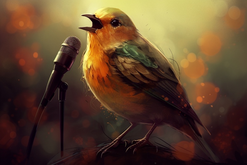 bird singing into microphone