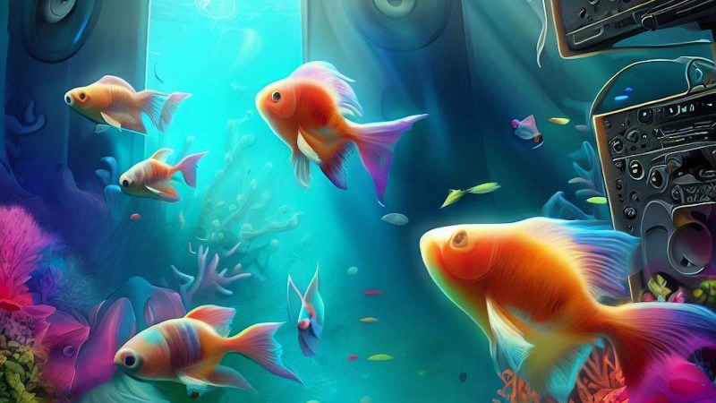 fish swimming in the music studio