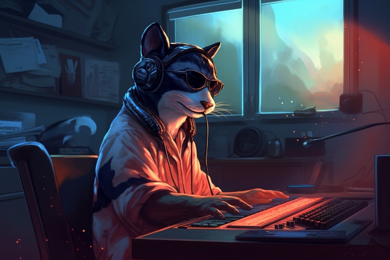 cat playing piano
