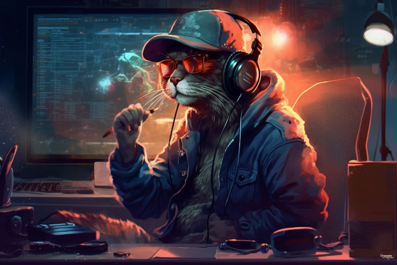 cat smoking in studio