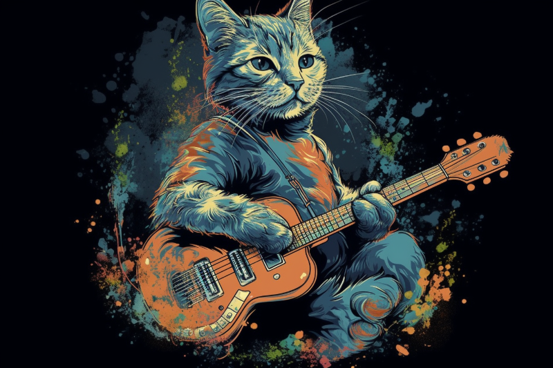 cat playing guitar