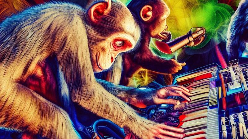 monkeys making music in the music studio