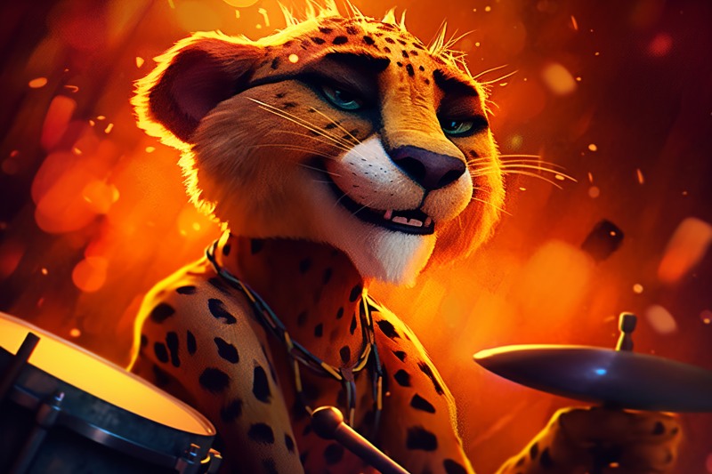 Cheetah playing the drums