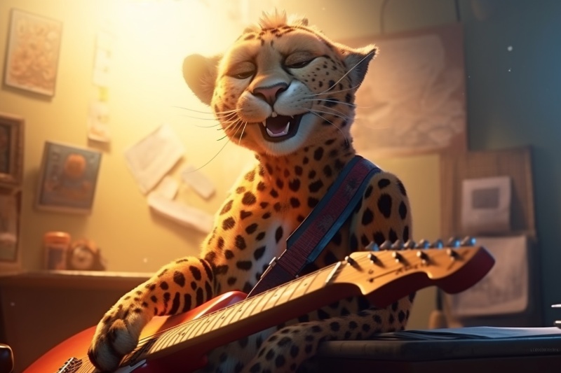 cheetah playing guita