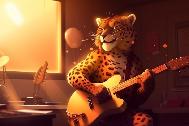 cheetah playing guitar