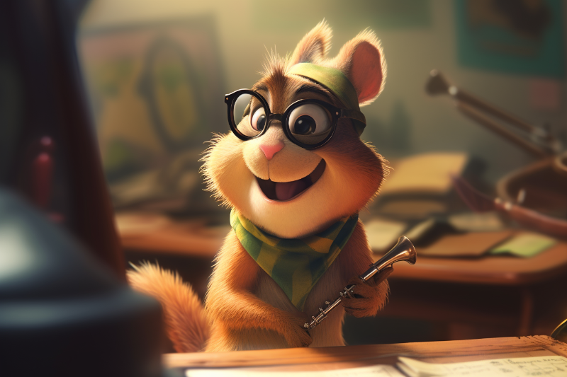 happy chipmunk holding a flute