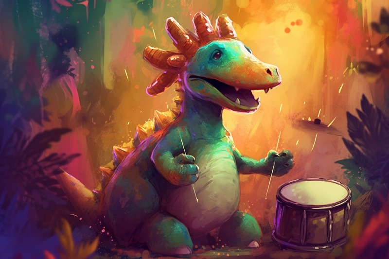 dinosaur playing the drums
