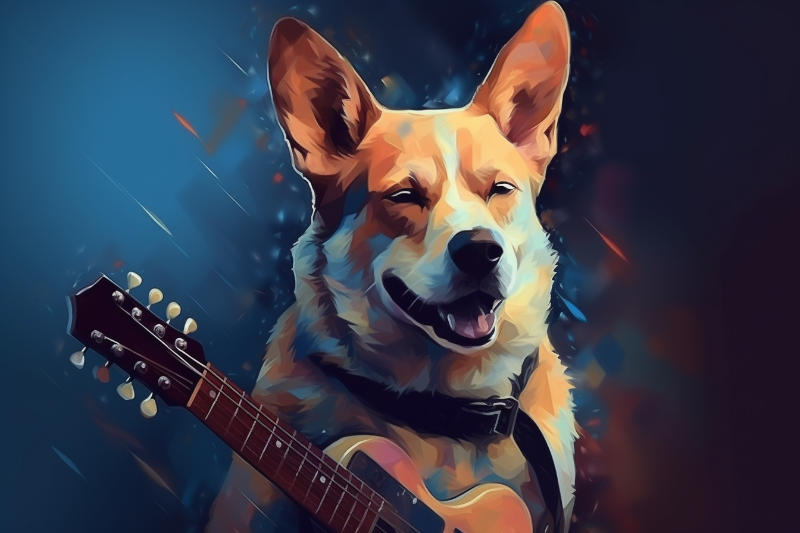 dog playing guitar