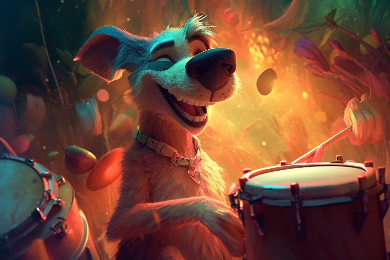 dog playing drums